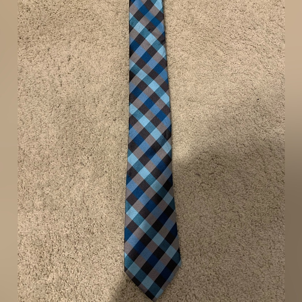 Express Mens Silk Blue Gray Plaid Tie Classic 3in
